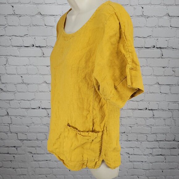 Francesca Bettini Yellow Lightweight Short Sleeve Pockets Top Italy Large L - Picture 9 of 10